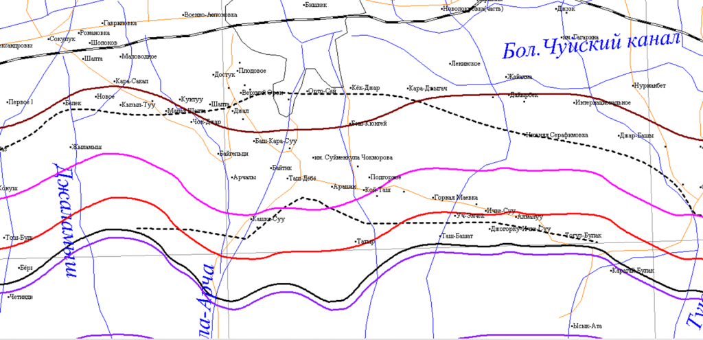Карта расположения магистральной линии Ысык-Атинского разлома